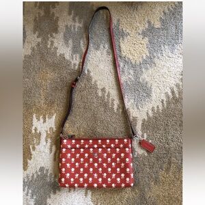 Coach East West Red Floral Swingpack Crossbody Purse Plus Pouch EUC!